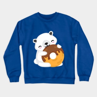 Kawaii Cute White Bear Eating Chocolate Donut Kids design Crewneck Sweatshirt